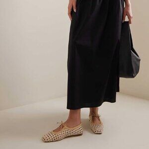 Pazzion Ivory Braided Bowtie Square Toe Mary Jane Slip On Cutout Ballet Flat